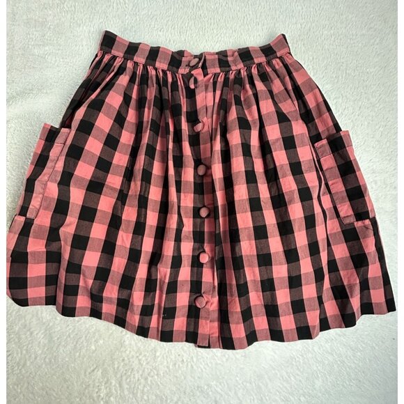 Sonia Rykiel Paris Womens Pink Black Checkered Button-Front Mini Skirt Size 10A - Picture 1 of 9